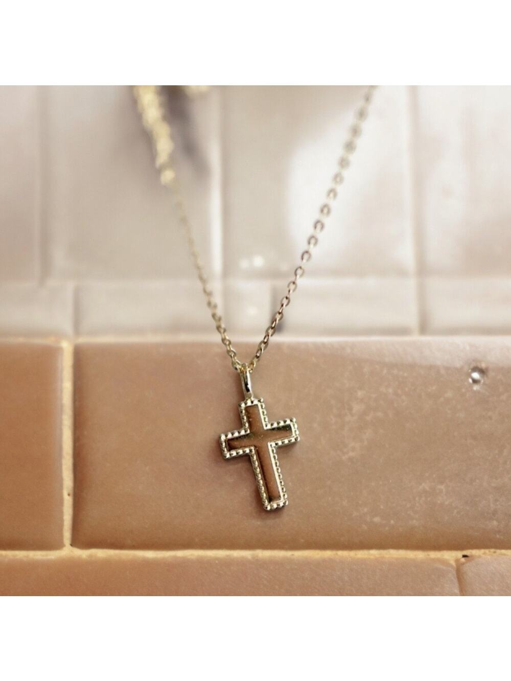 NEW 14K yellow gold plated over silver cross Christian necklace jewelry B28A